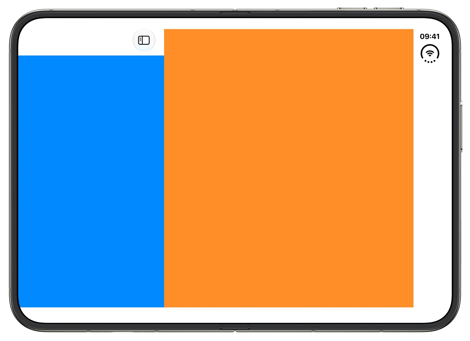 NavigationSplitView - iOS on iPhone Duo - Landscape - Fully Open - Liquid Glass - Light Mode - Preview
