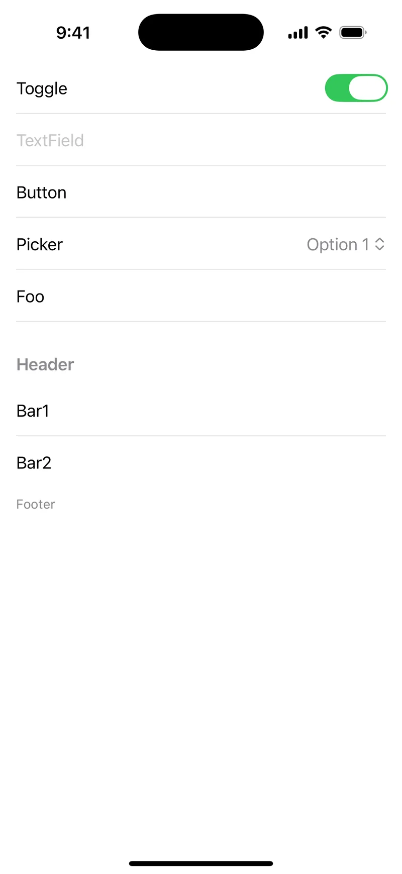 InsetListStyle - iOS Flat Design Light Mode Preview
