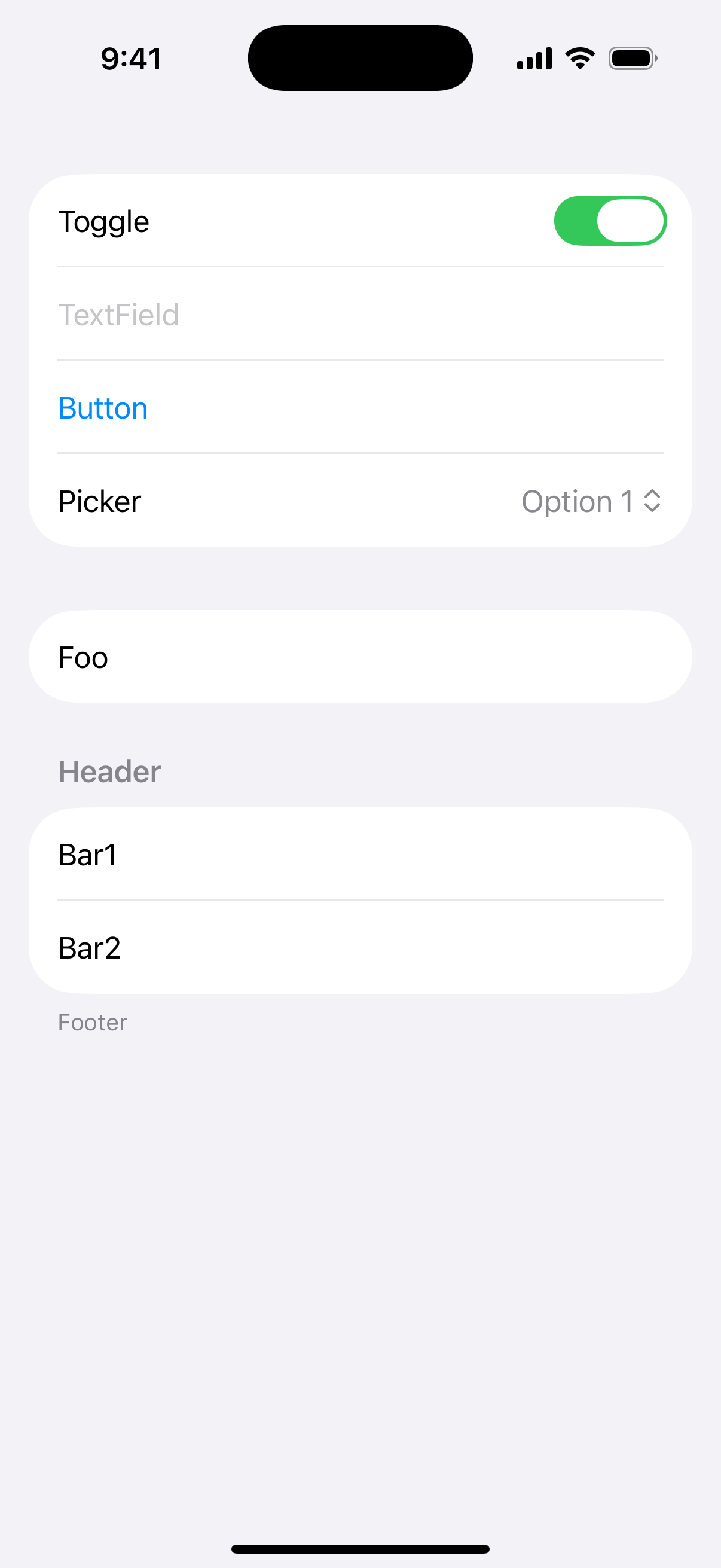 InsetGroupedListStyle - iOS on iPhone - Portrait - Flat Design - Light Mode - Preview