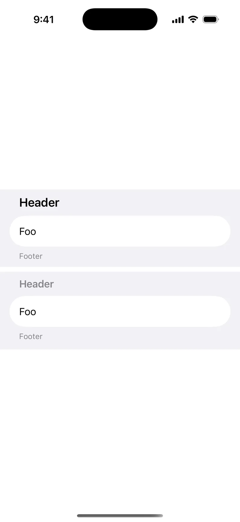 Increased Header Prominence - iOS on iPhone - Portrait - Flat Design - Light Mode - Preview