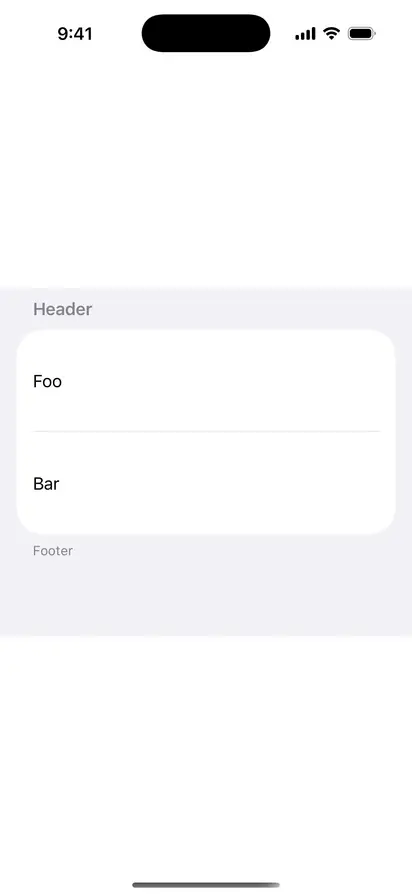 Default Min List Row Height - iOS Flat Design Light Mode Preview