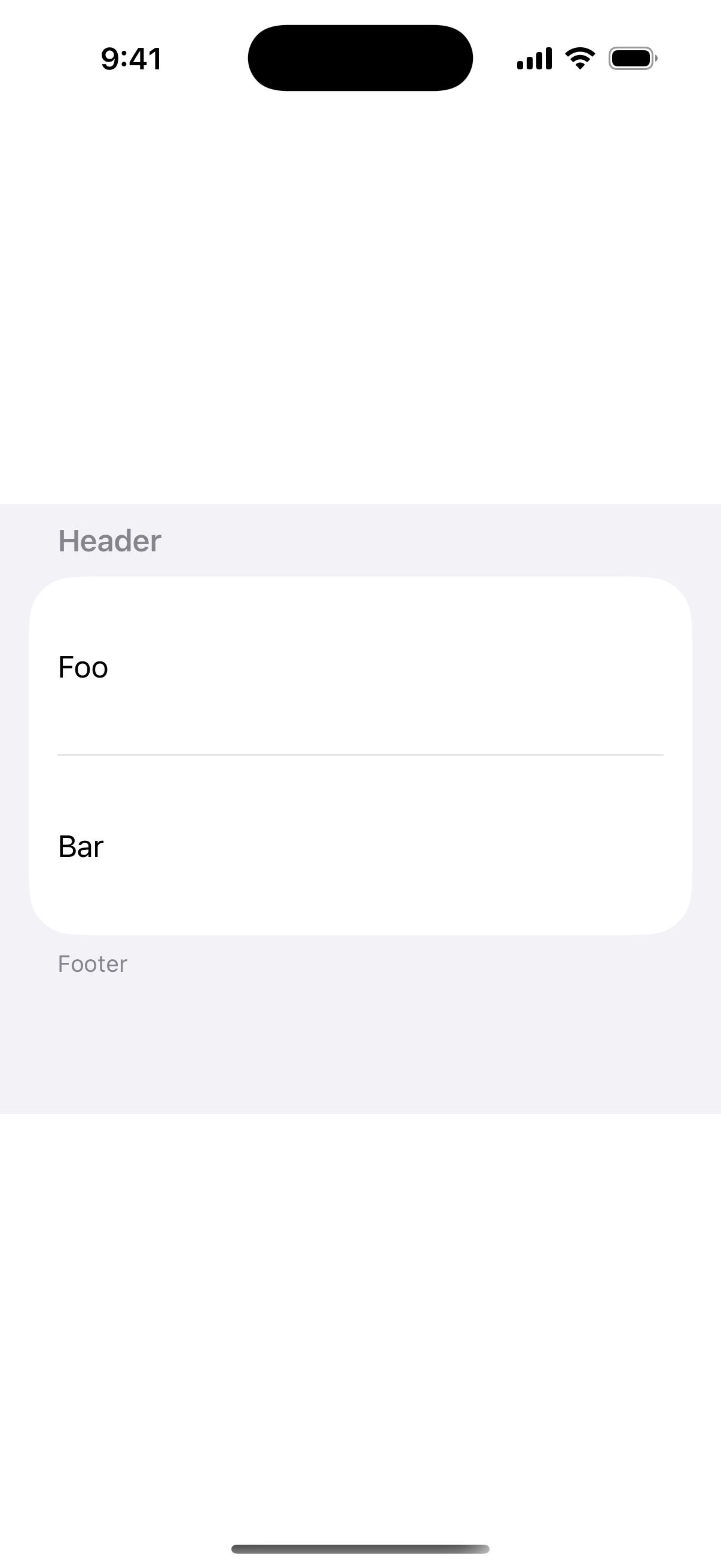 Default Min List Row Height - iOS on iPhone - Portrait - Flat Design - Light Mode - Preview