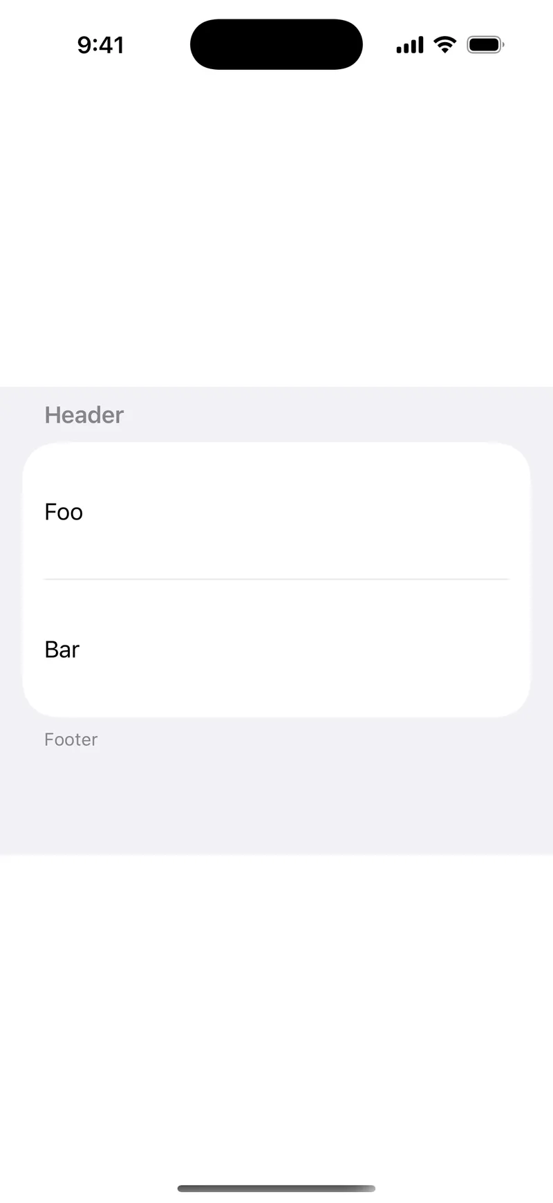 Default Min List Row Height - iOS on iPhone - Portrait - Flat Design - Light Mode - Preview