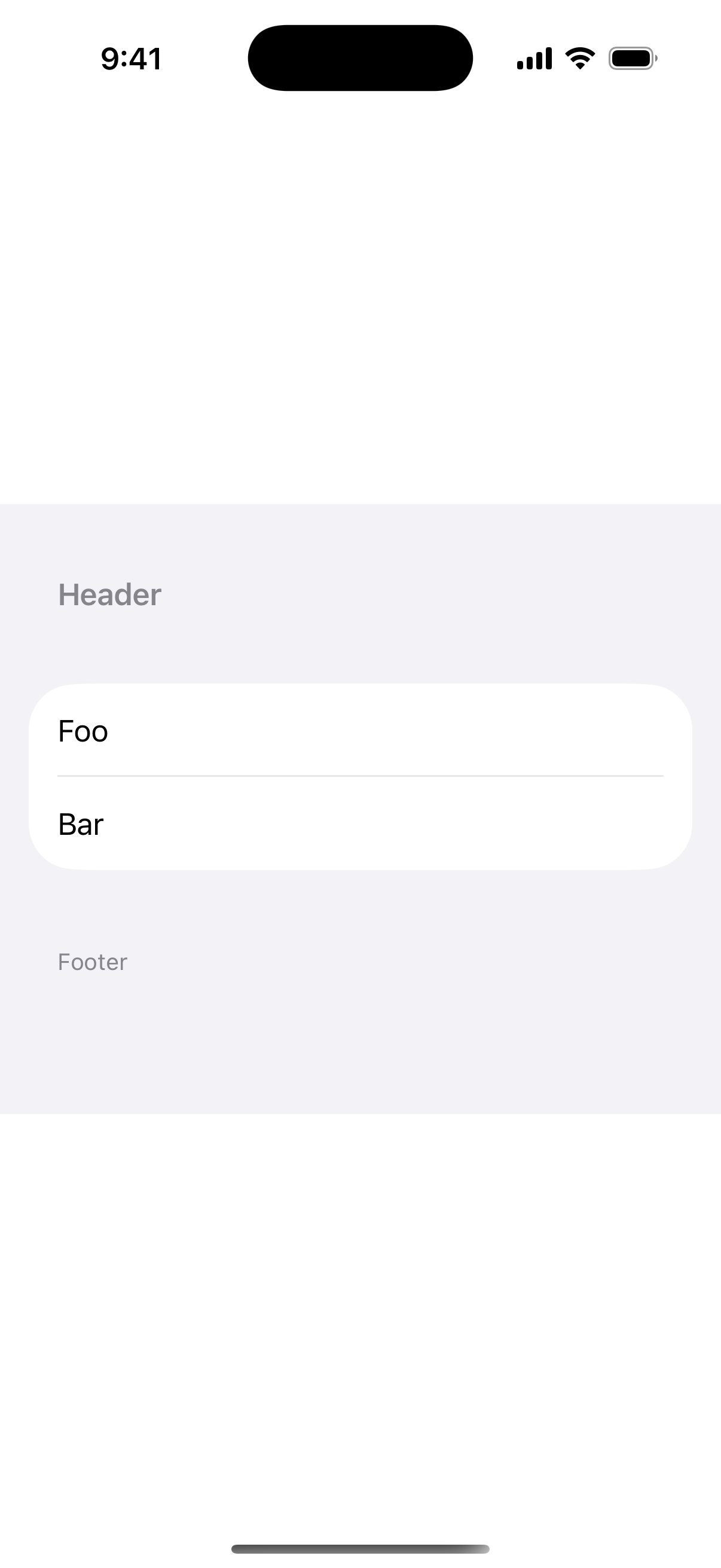 Default Min List Header Height - iOS on iPhone - Portrait - Flat Design - Light Mode - Preview