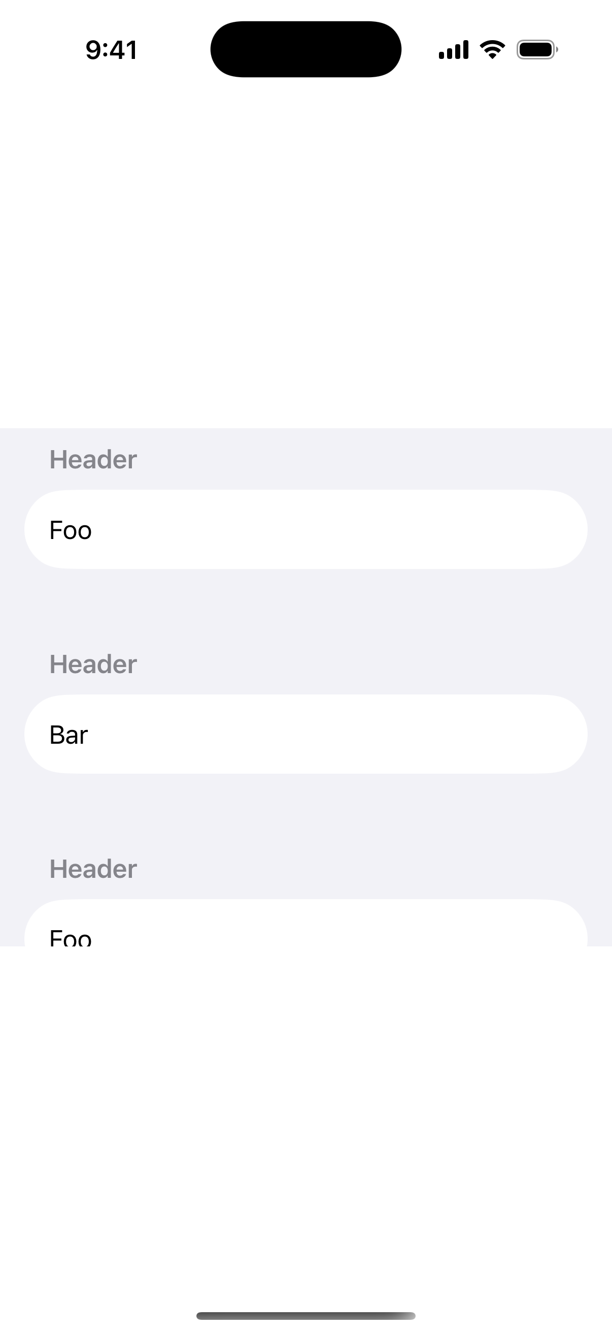 Custom List Section Spacing - iOS Light Mode Preview