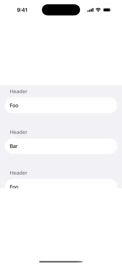 Custom List Section Spacing - iOS Flat Design Light Mode Preview