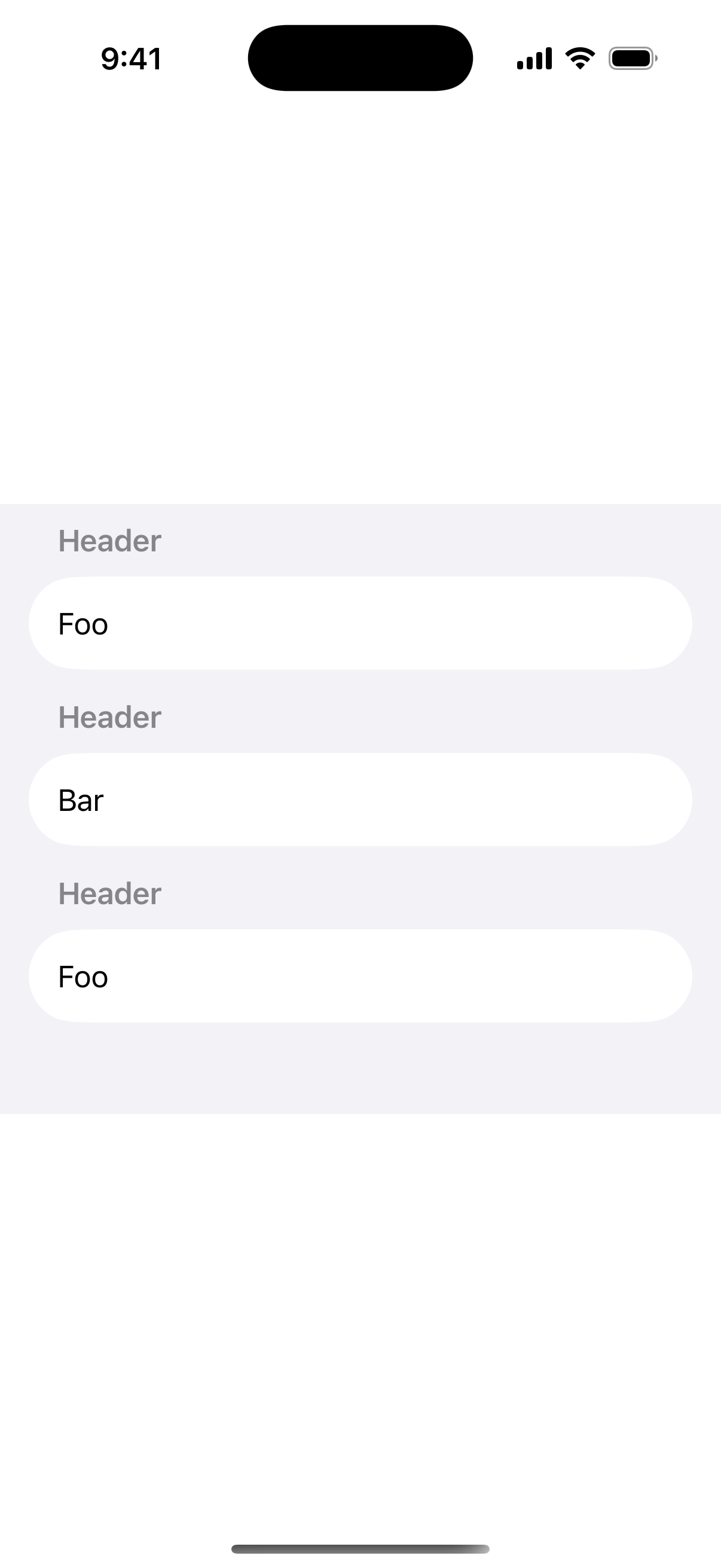 Compact List Section Spacing - iOS on iPhone - Portrait - Flat Design - Light Mode - Preview