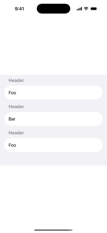 Compact List Section Spacing - iOS on iPhone - Portrait - Flat Design - Light Mode - Preview