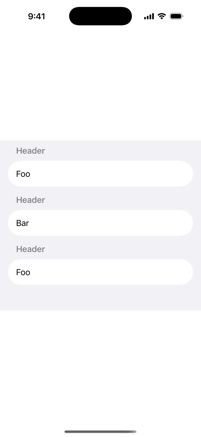 Compact List Section Spacing - iOS on iPhone - Portrait - Flat Design - Light Mode - Preview