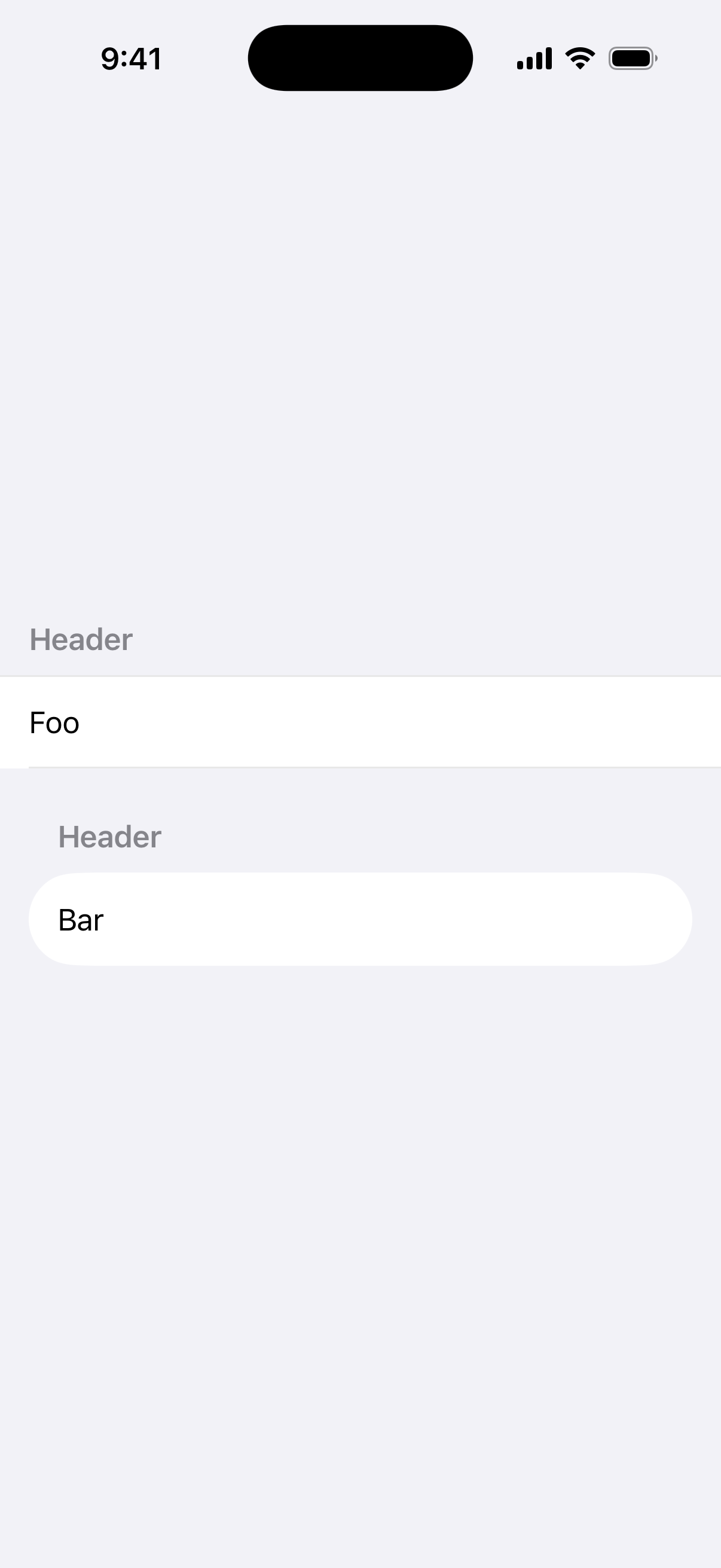 List Section Margins - iOS on iPhone - Portrait - Liquid Glass - Light Mode - Preview