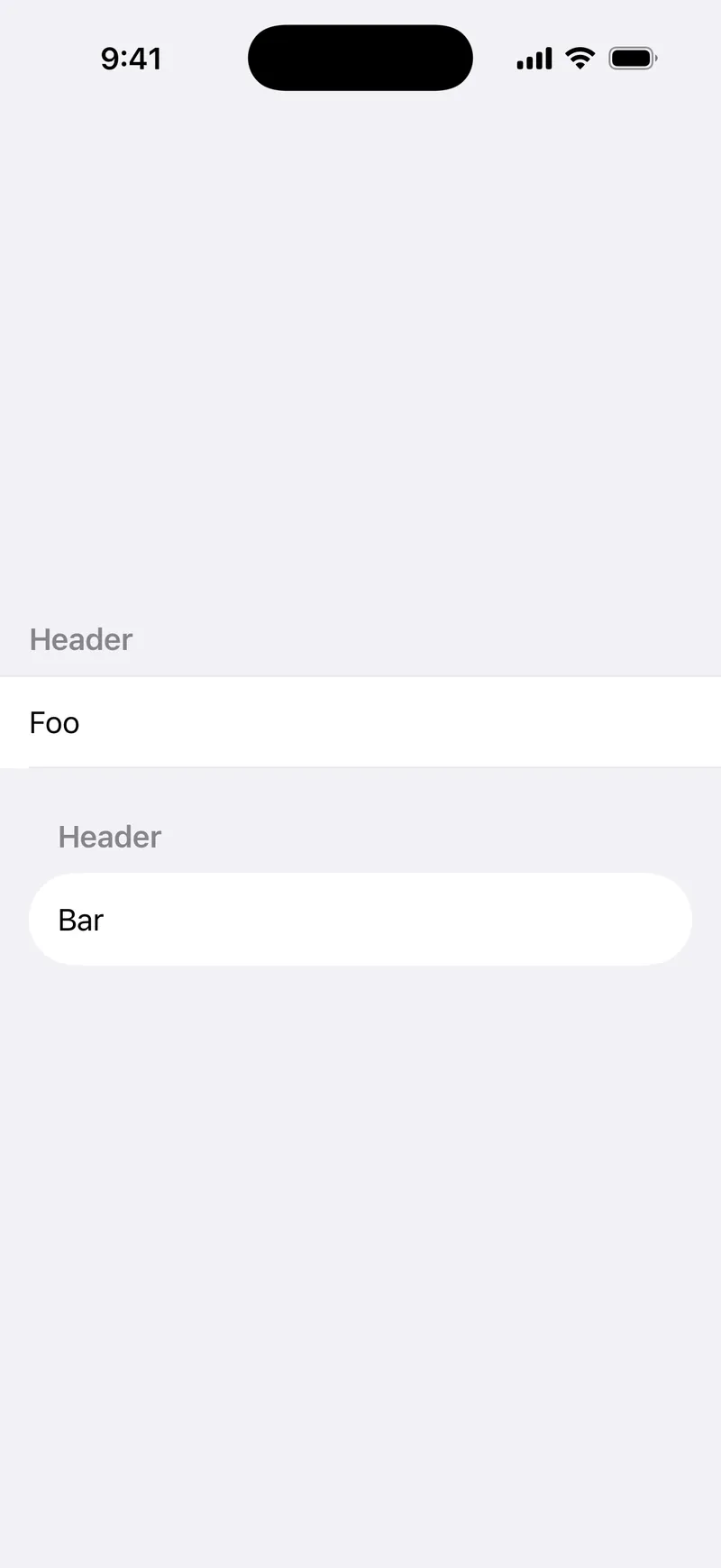 List Section Margins - iOS on iPhone - Portrait - Liquid Glass - Light Mode - Preview