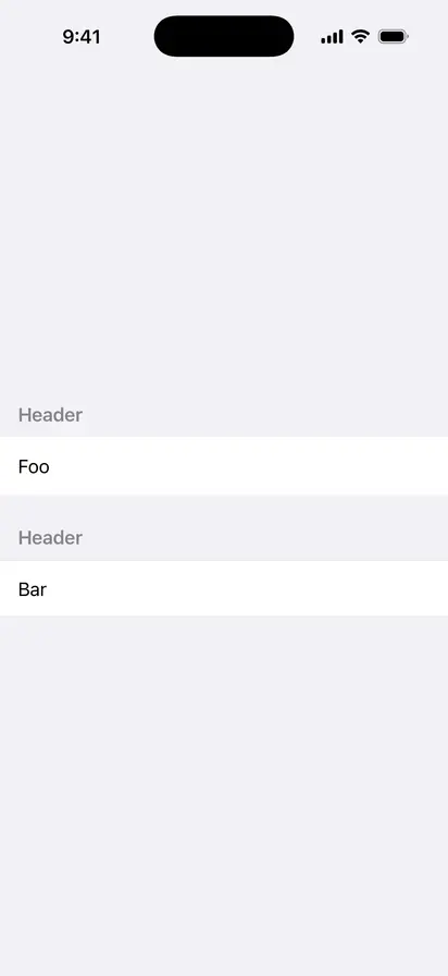 Hidden List Section Separator - iOS Flat Design Light Mode Preview