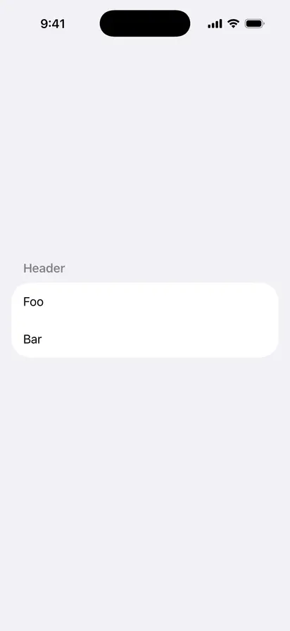 Hidden List Row Separator - iOS Flat Design Light Mode Preview