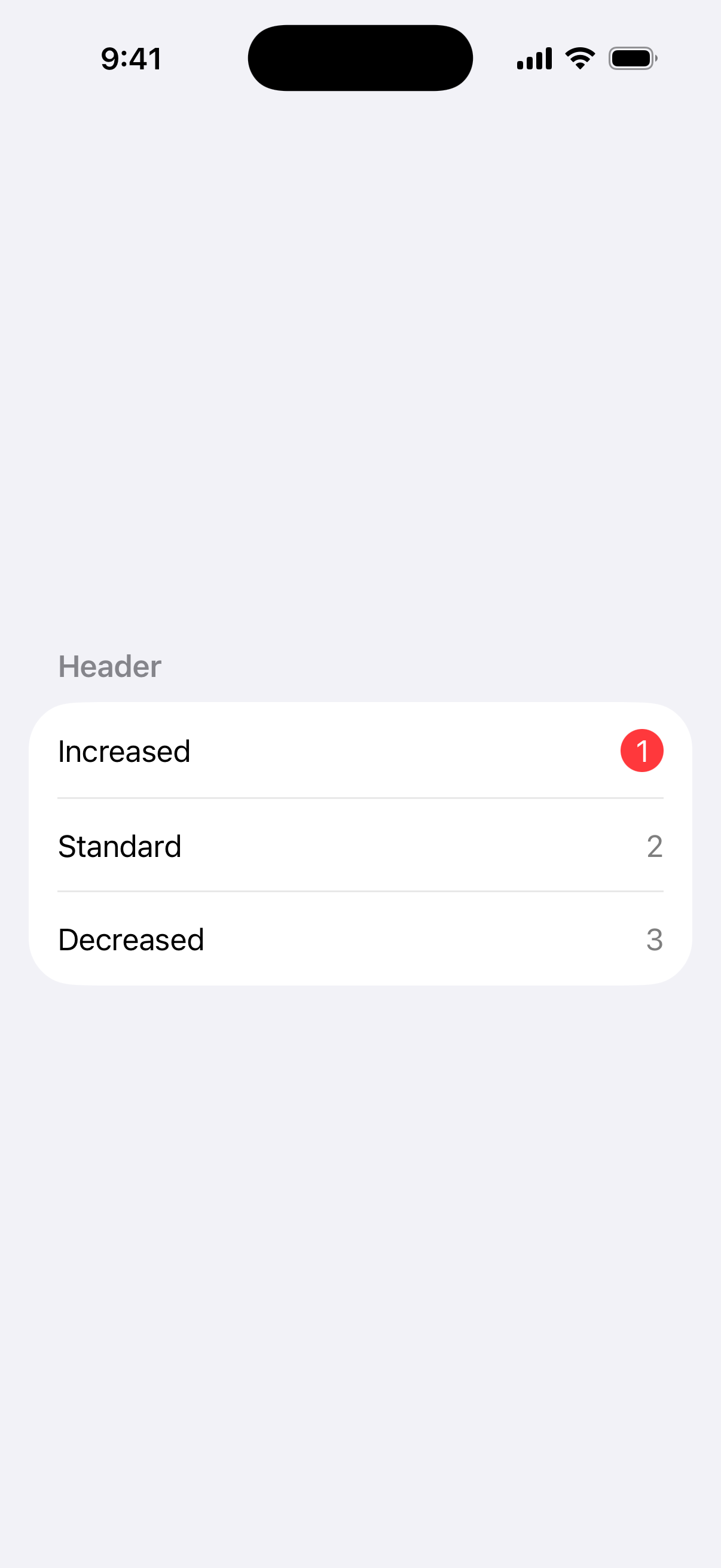 List Badge Prominence - iOS on iPhone - Portrait - Flat Design - Light Mode - Preview