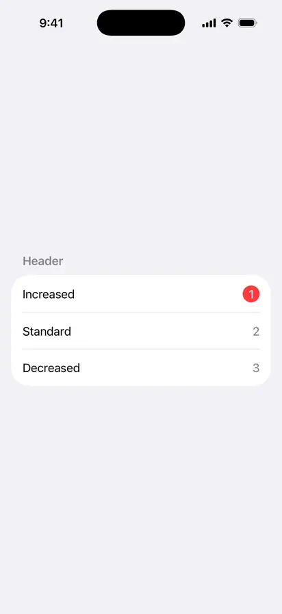 List Badge Prominence - iOS on iPhone - Portrait - Flat Design - Light Mode - Preview