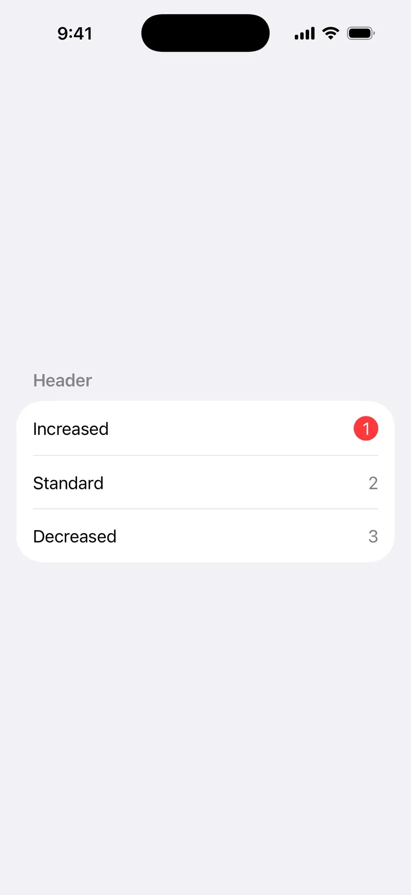 List Badge Prominence - iOS on iPhone - Portrait - Flat Design - Light Mode - Preview