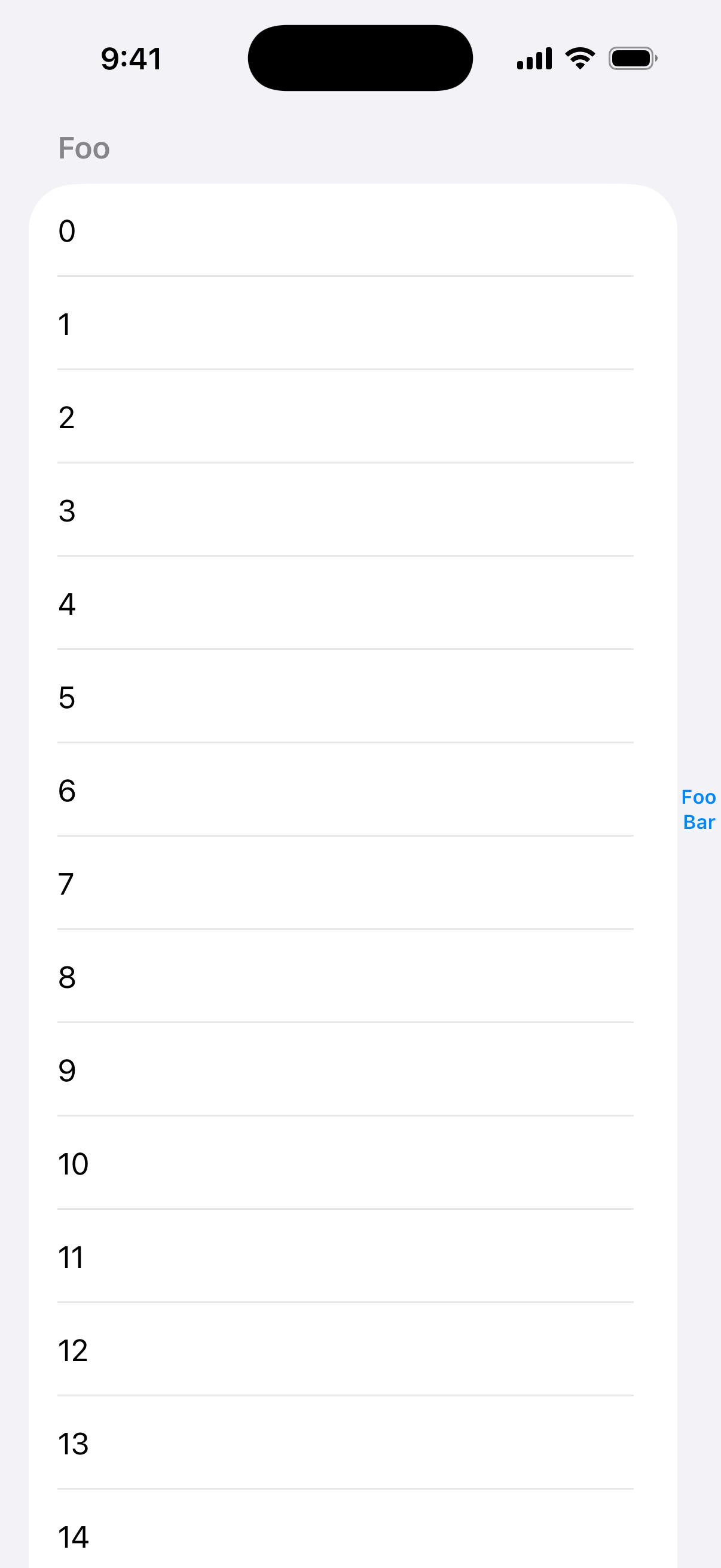 Section Index Label and Visibility - iOS Liquid Glass Light Mode Preview