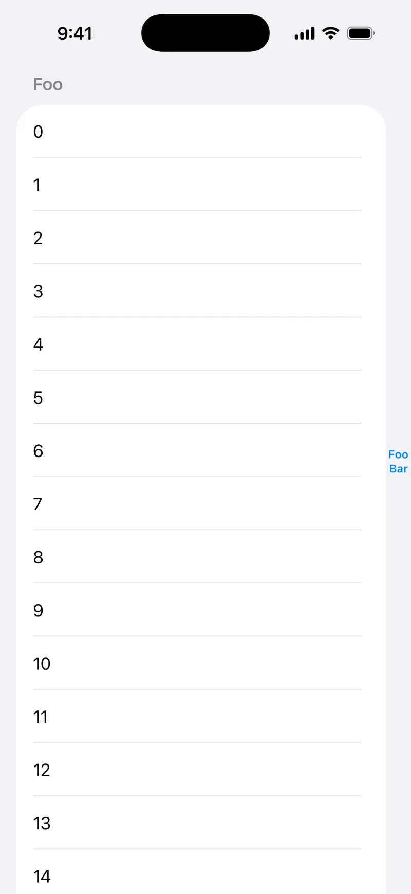 Section Index Label and Visibility - iOS Liquid Glass Light Mode Preview