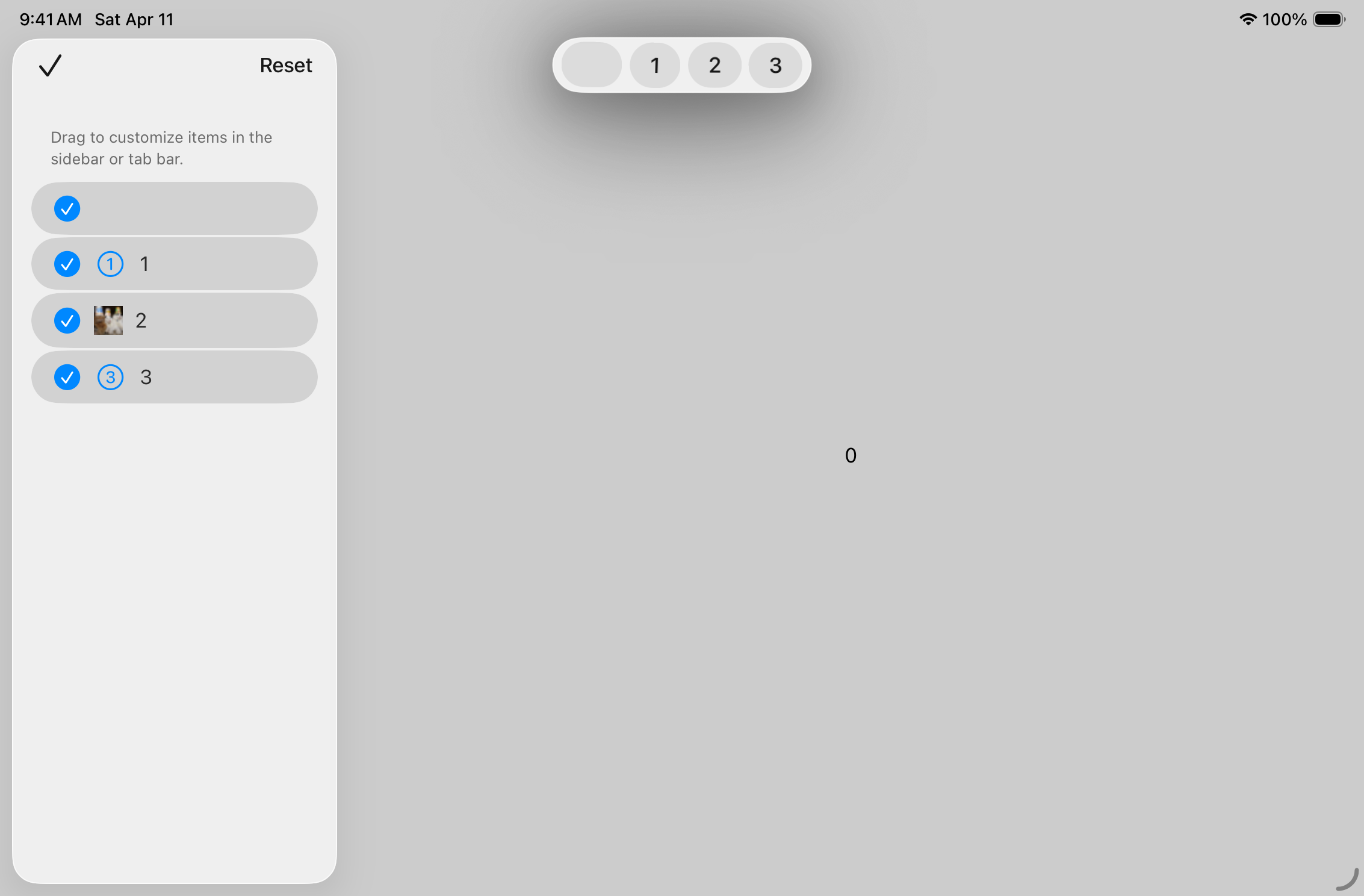 Tab View Customization - iPadOS - Landscape - Liquid Glass - Light Mode - Preview