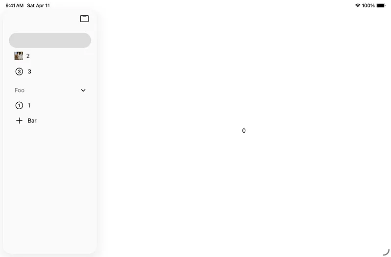 Tab Bar Section Actions - iPadOS Liquid Glass Light Mode Preview