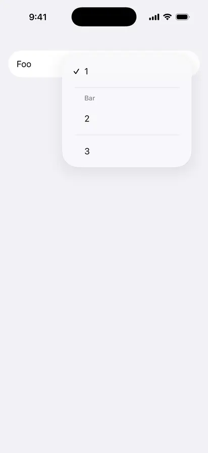 Picker Section - iOS Liquid Glass Light Mode Preview