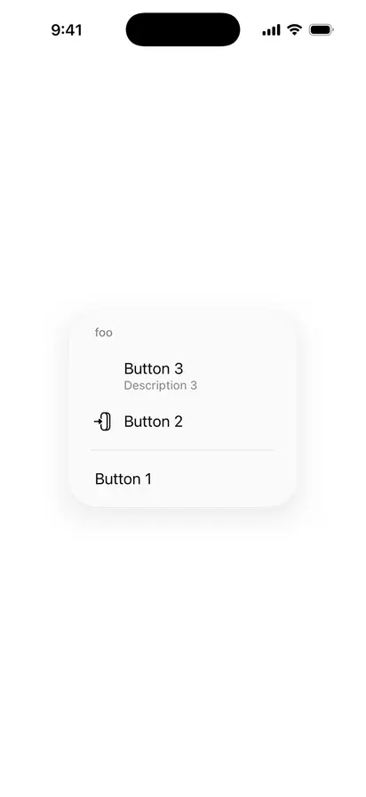 Menu Section - iOS Liquid Glass Light Mode Preview