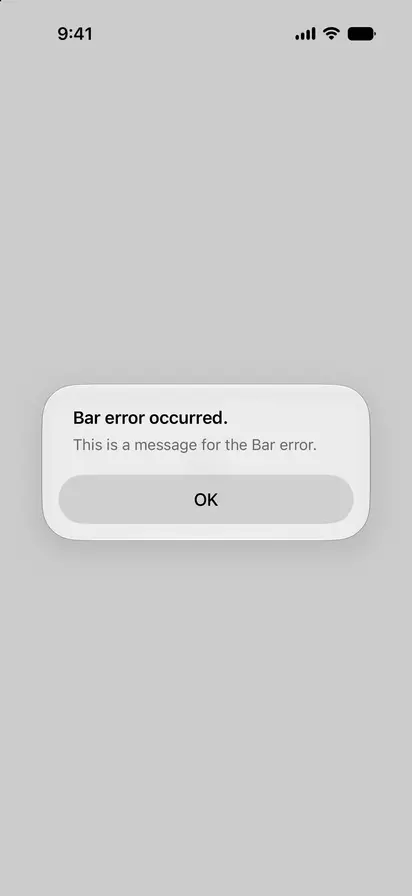 Message Error Alert - iOS on iPhone - Portrait - Liquid Glass - Light Mode - Preview