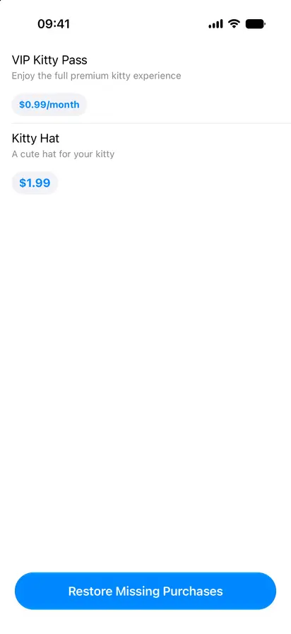 Restore Purchases Button - iOS on iPhone - Portrait - Liquid Glass - Light Mode - Preview