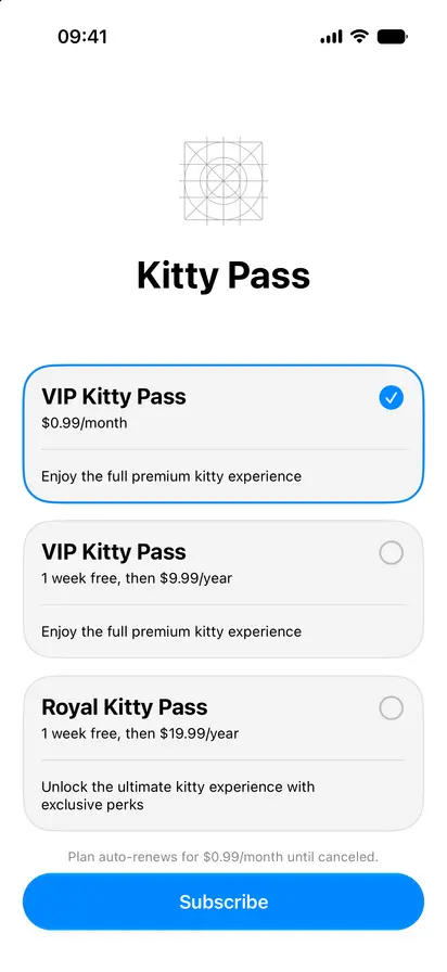 Group Subscription Store View - iOS Liquid Glass Light Mode Preview