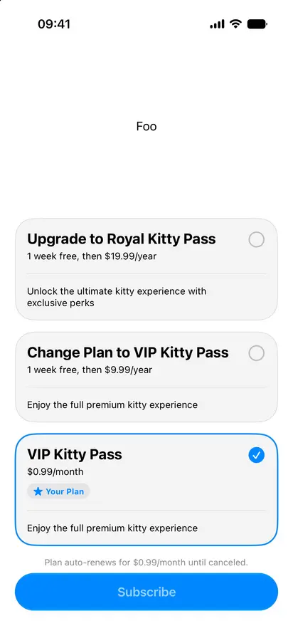 Custom Header Subscription Store View - iOS Liquid Glass Light Mode Preview