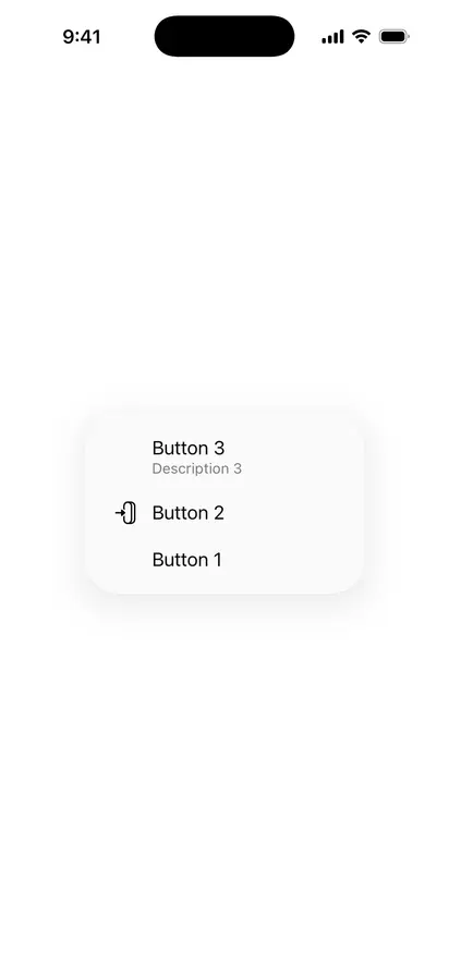 Menu Action Button - iOS on iPhone - Portrait - Liquid Glass - Light Mode - Preview