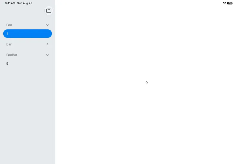 Default Collapsed Tab Section - iPadOS Liquid Glass Light Mode Preview