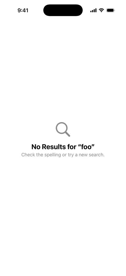 Content Unavailable Search Text - iOS on iPhone - Portrait - Liquid Glass - Light Mode - Preview