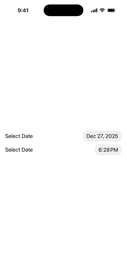 DatePicker Components  - iOS on iPhone - Portrait - Liquid Glass - Light Mode - Preview