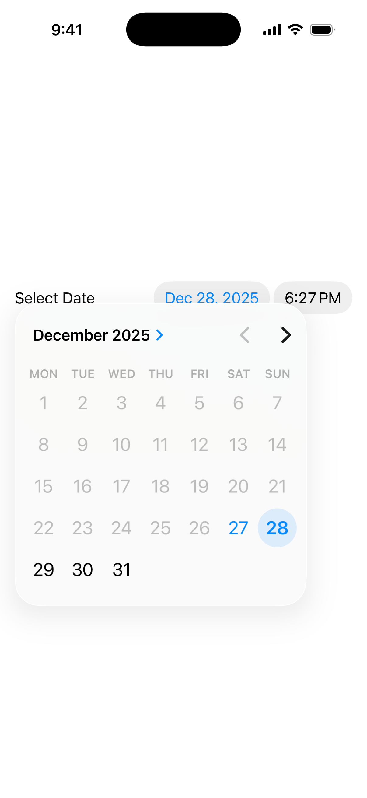 Future DatePicker - iOS on iPhone - Portrait - Liquid Glass - Light Mode - Preview