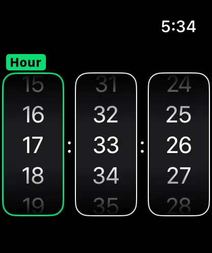 Hour Minute Seconds DatePicker - watchOS Flat Design Light Mode Preview