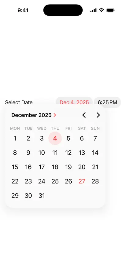 DatePicker Colors - iOS on iPhone - Portrait - Liquid Glass - Light Mode - Preview