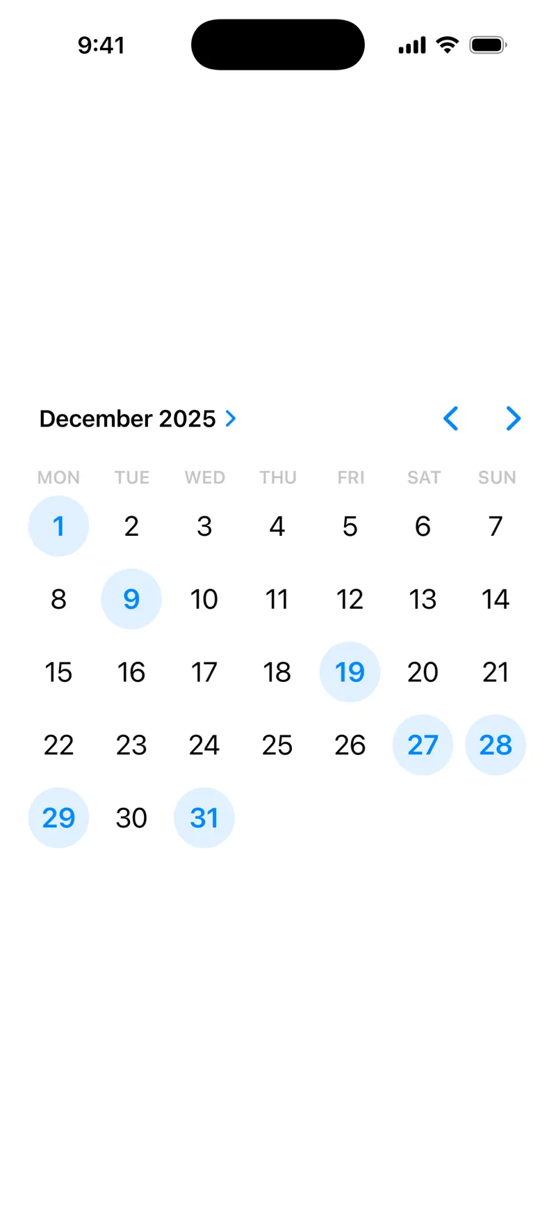 MultiDatePicker - iOS Liquid Glass Light Mode Preview