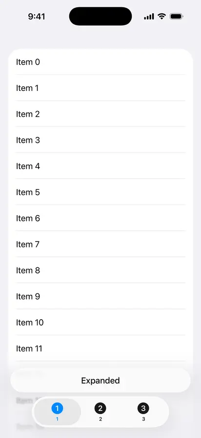 TabView Bottom Accessory Placement - iOS on iPhone - Portrait - Liquid Glass - Light Mode - Preview