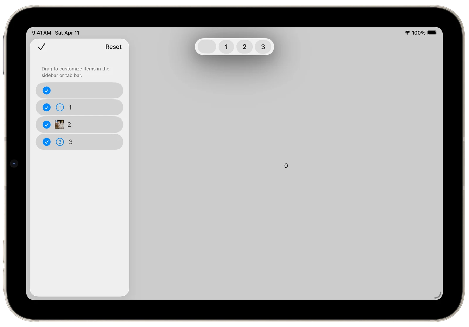 Tab View Customization - iPadOS - Landscape - Liquid Glass - Light Mode - Preview