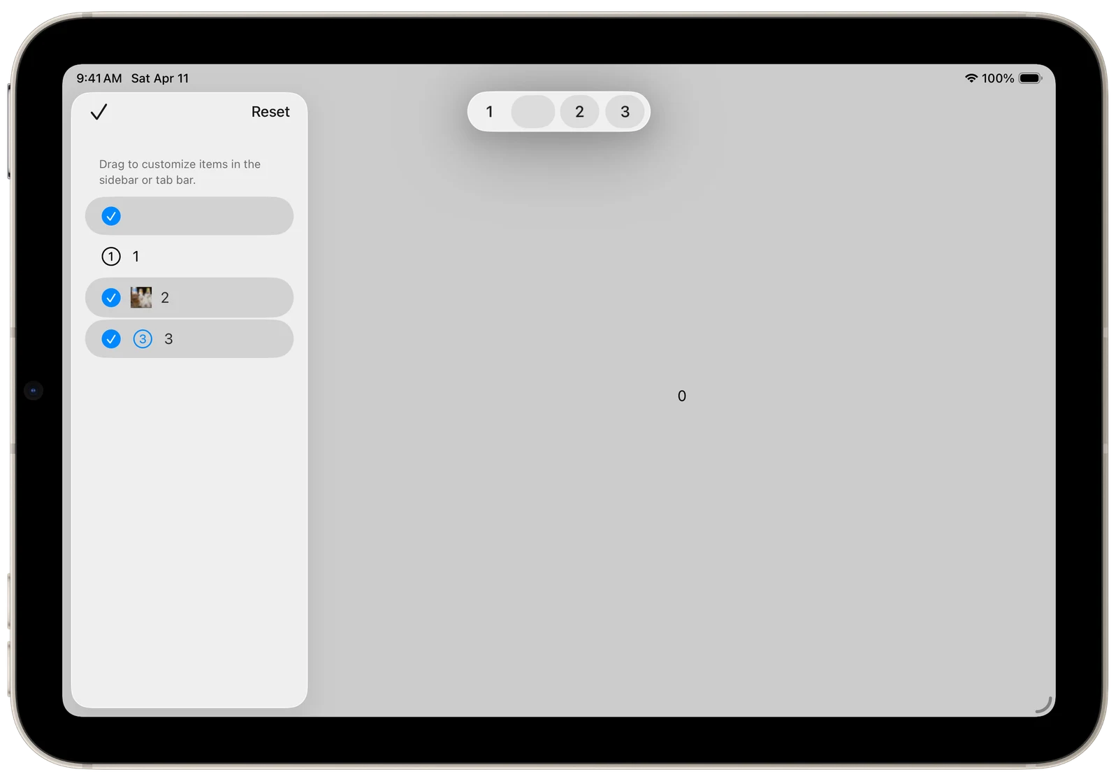 Tab View Customization Behavior - iPadOS - Landscape - Liquid Glass - Light Mode - Preview