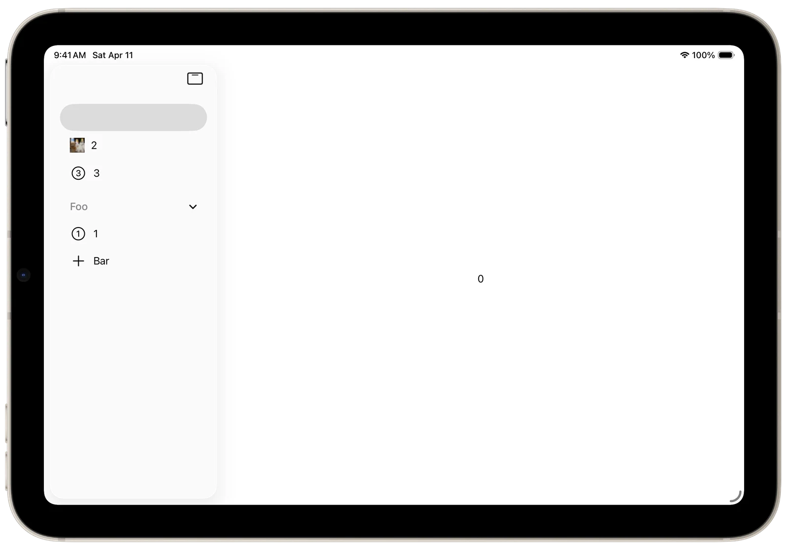 Tab Bar Section Actions - iPadOS - Landscape - Liquid Glass - Light Mode - Preview