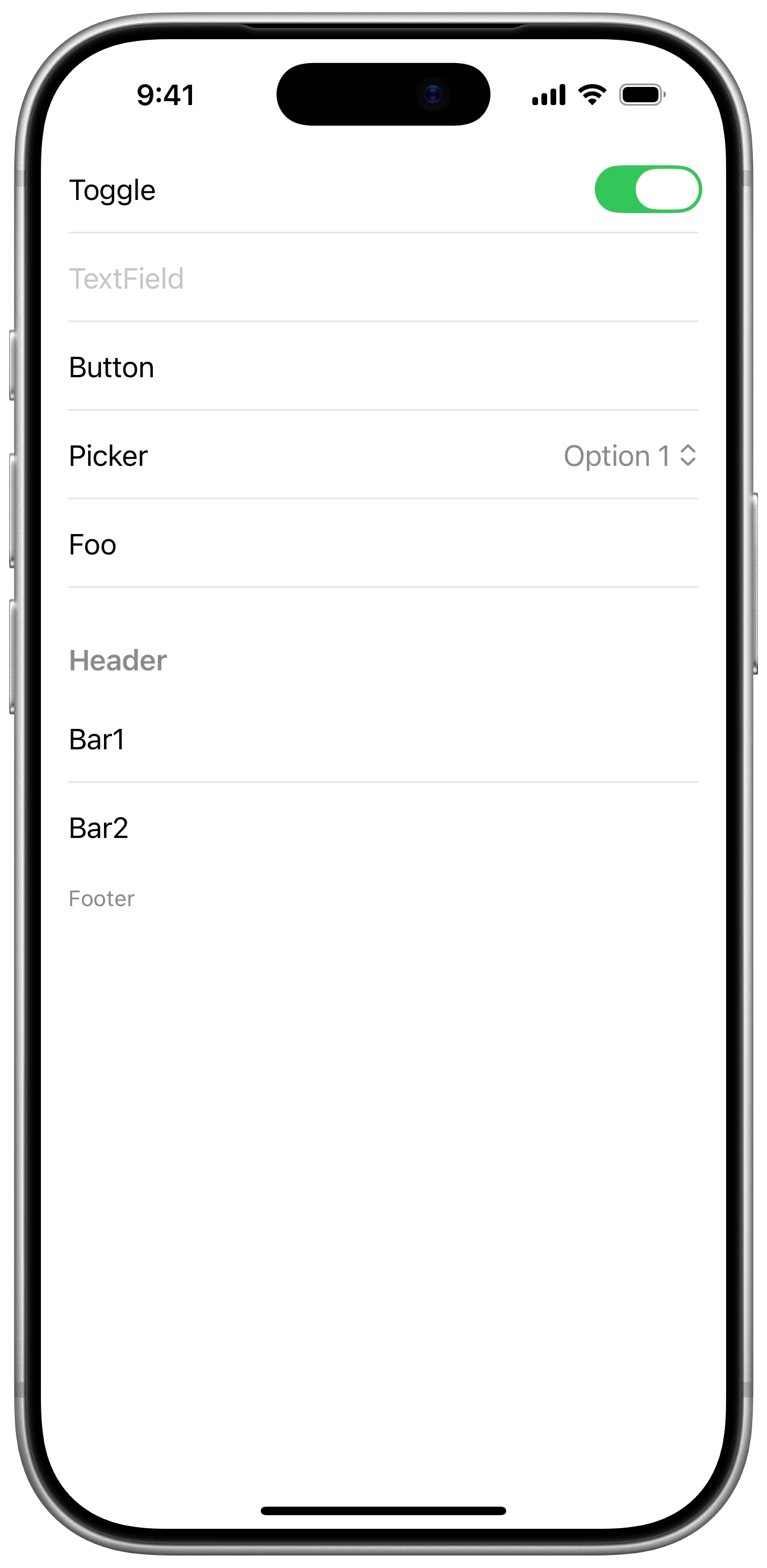 InsetListStyle - iOS on iPhone - Portrait - Flat Design - Light Mode - Preview