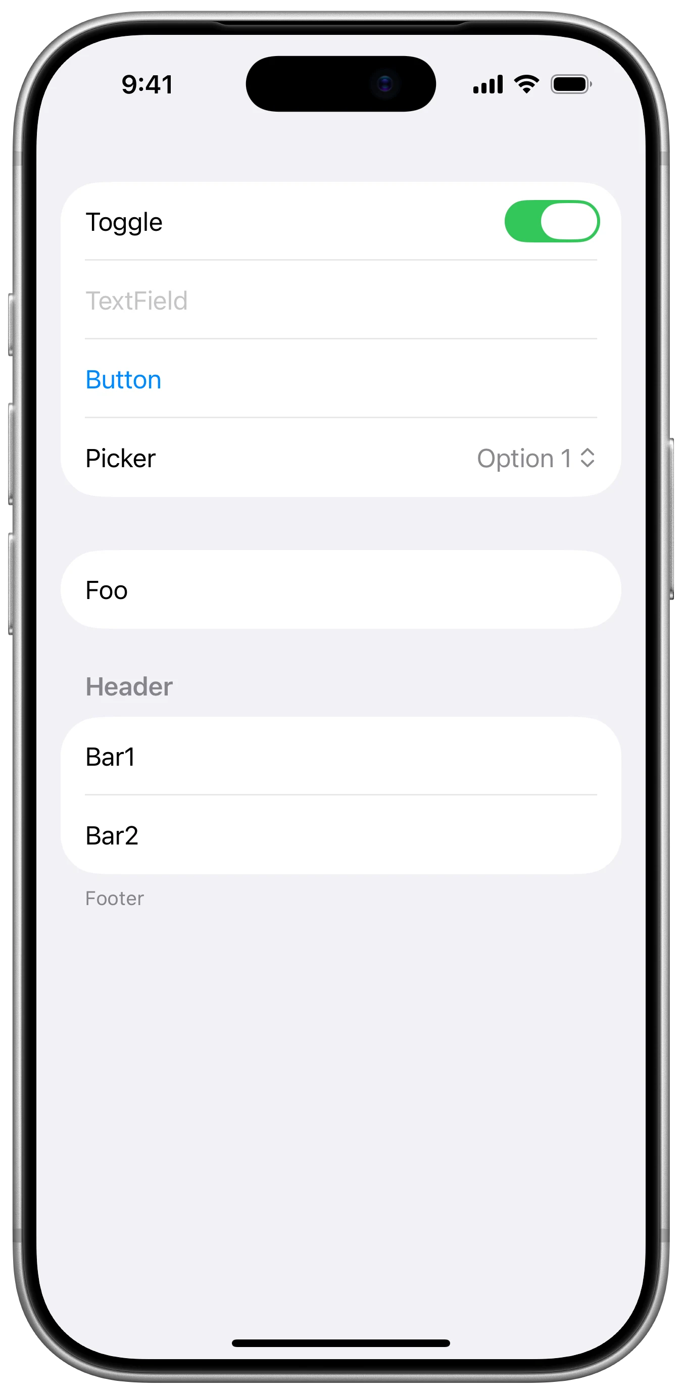 InsetGroupedListStyle - iOS on iPhone - Portrait - Flat Design - Light Mode - Preview