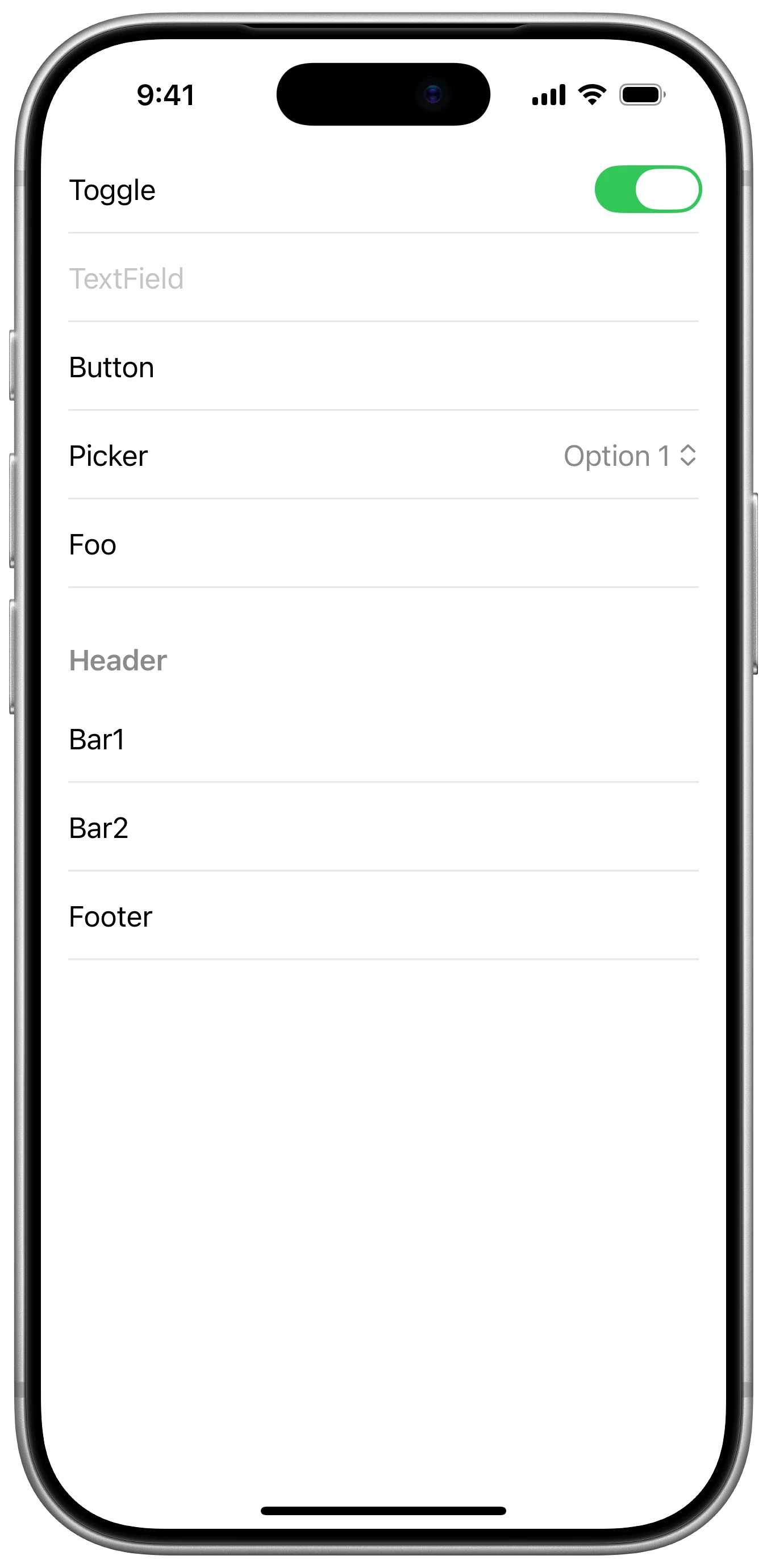 InsetGroupedListStyle - iOS on iPhone - Portrait - Flat Design - Light Mode - Preview