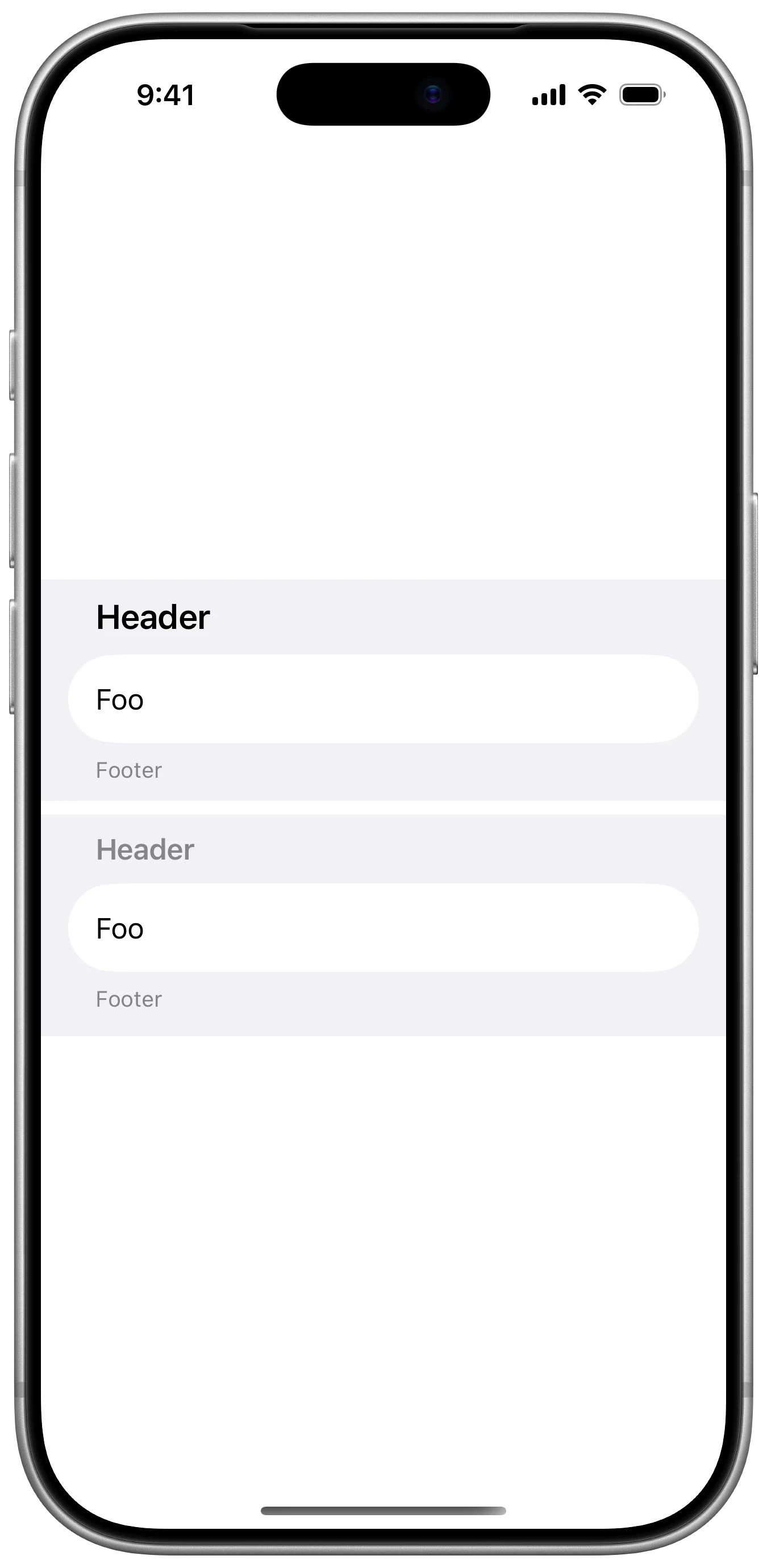 Increased Header Prominence - iOS on iPhone - Portrait - Flat Design - Light Mode - Preview