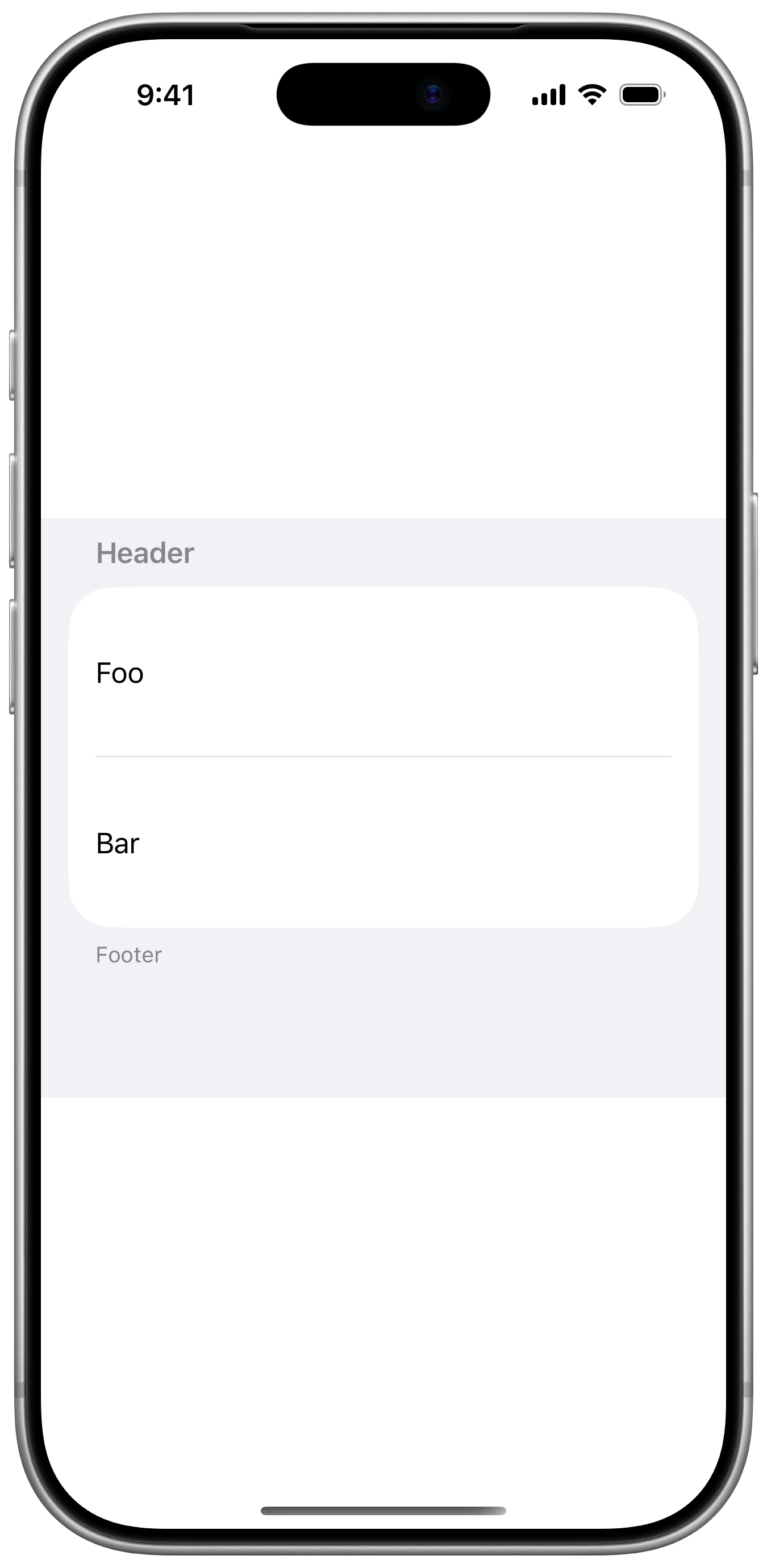 Default Min List Row Height - iOS on iPhone - Portrait - Flat Design - Light Mode - Preview