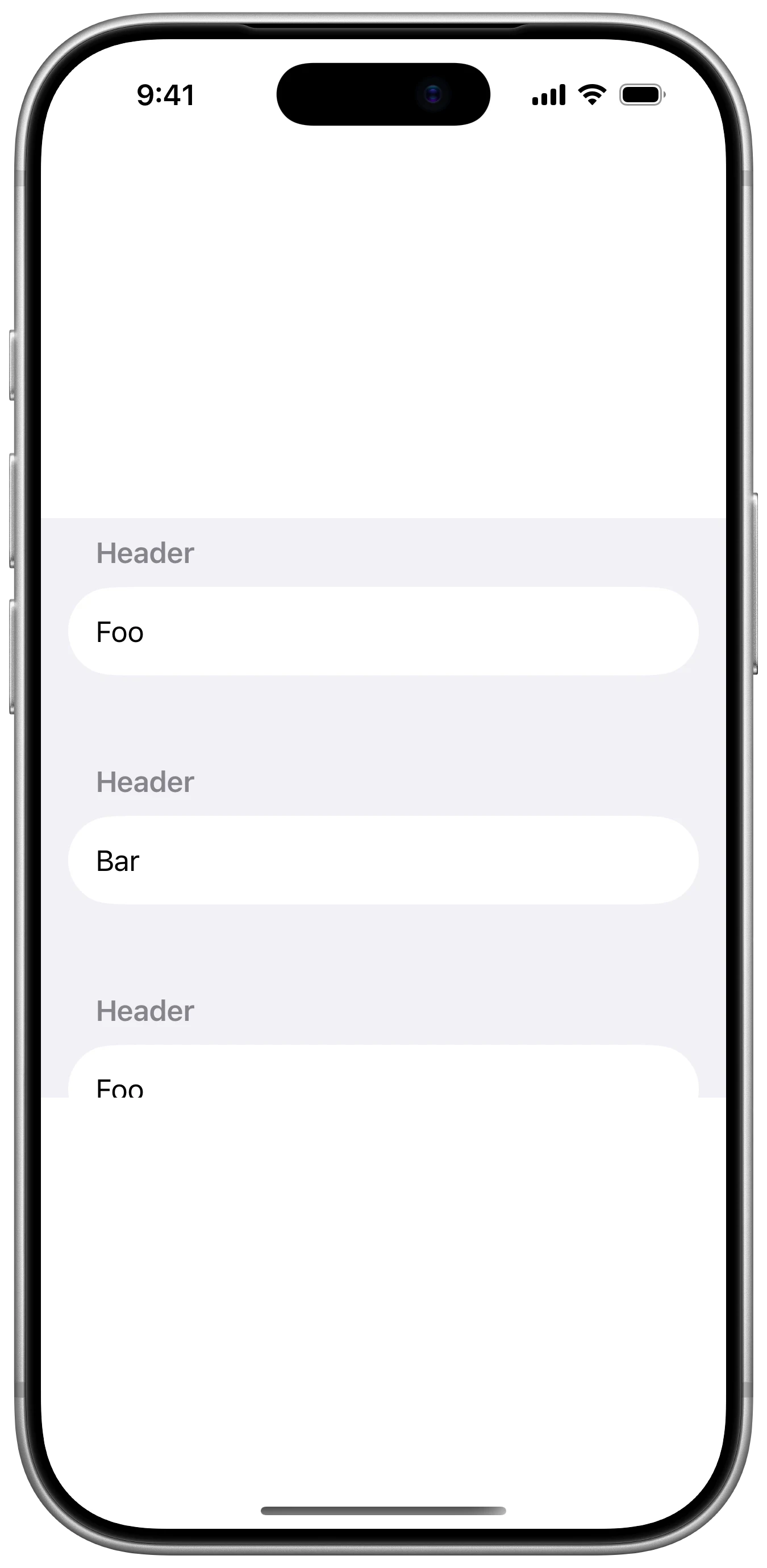 Custom List Section Spacing - iOS on iPhone - Portrait - Flat Design - Light Mode - Preview