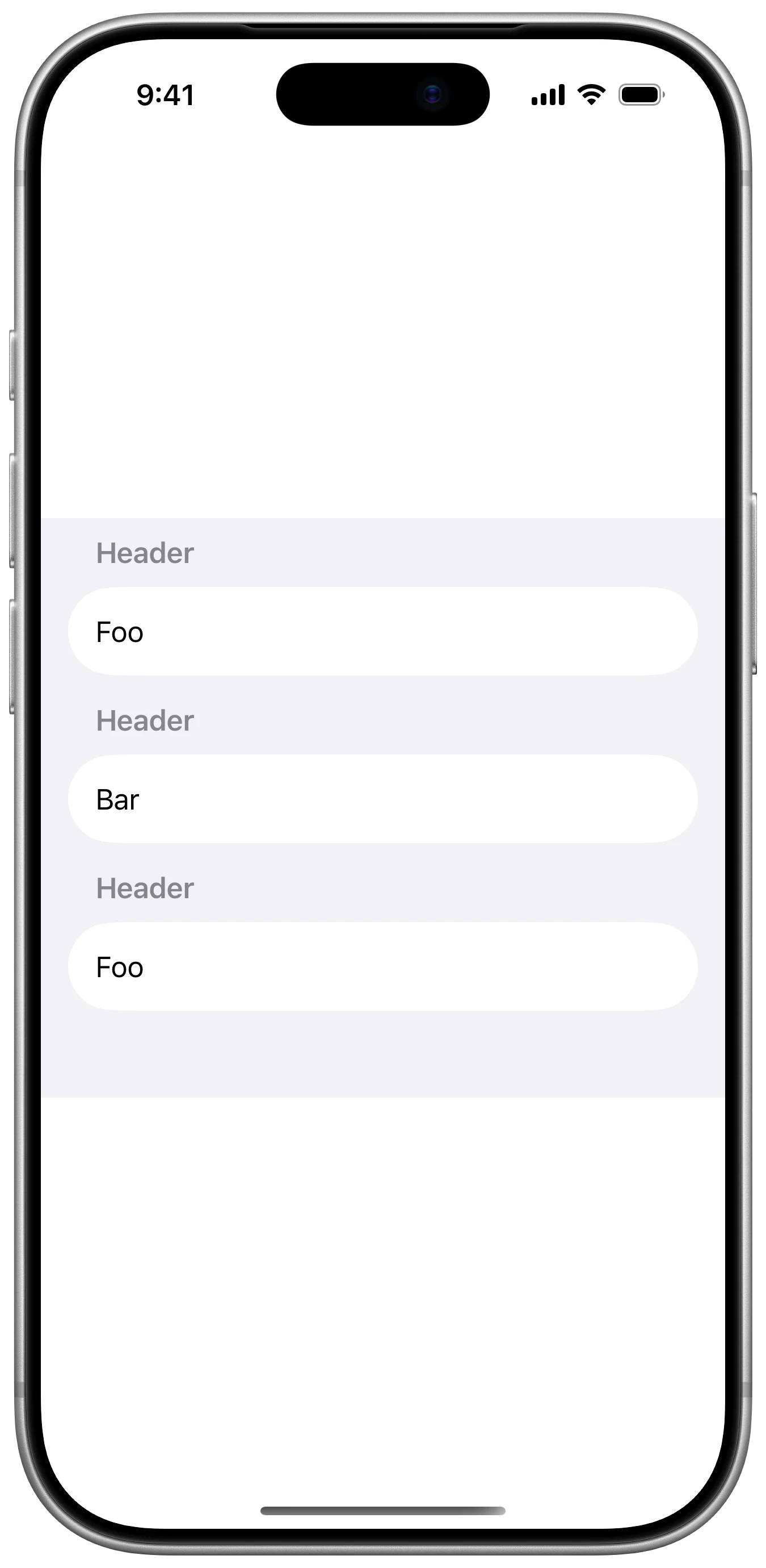 Compact List Section Spacing - iOS on iPhone - Portrait - Flat Design - Light Mode - Preview