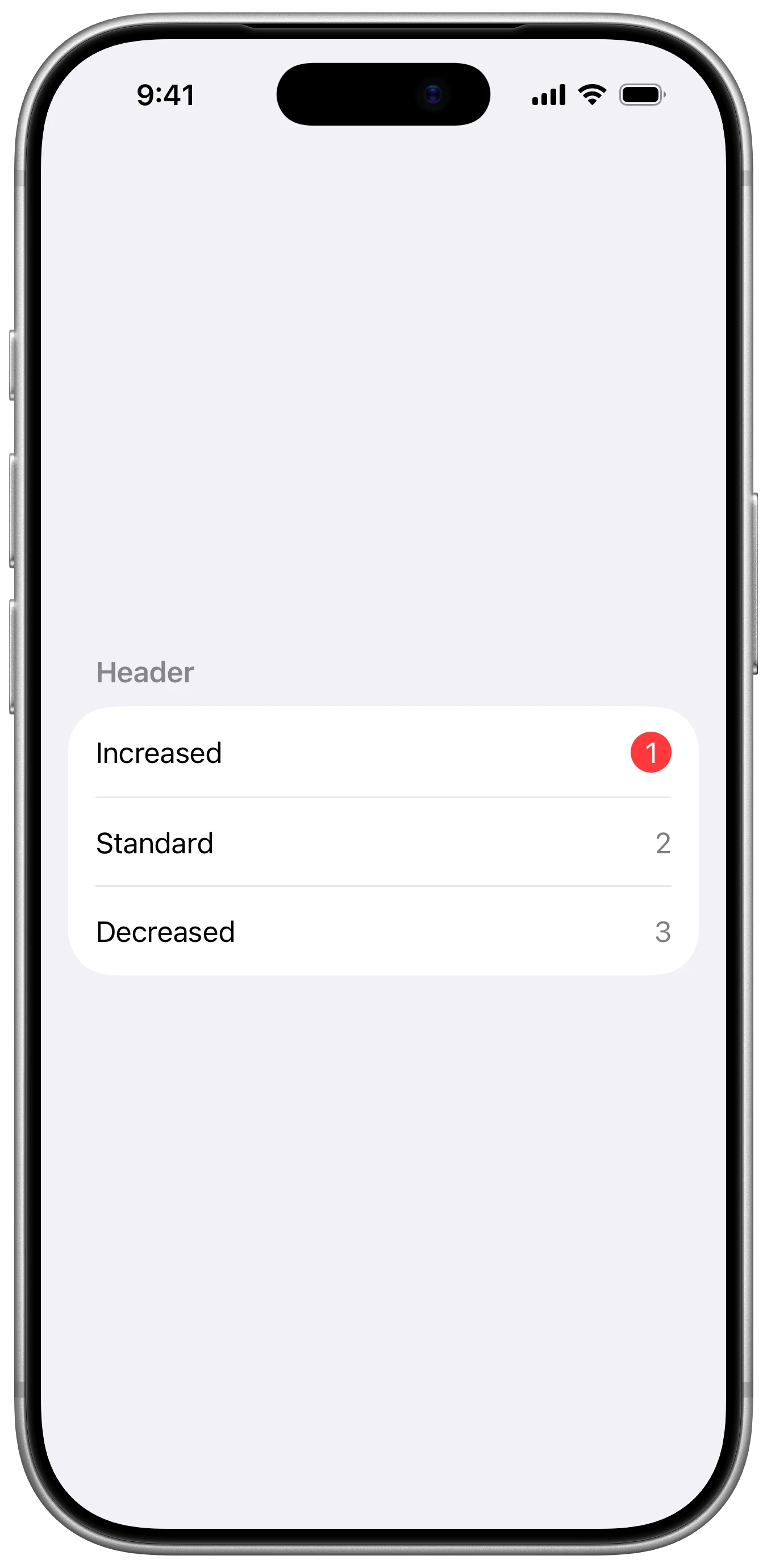 List Badge Prominence - iOS on iPhone - Portrait - Flat Design - Light Mode - Preview